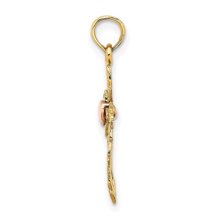 10K Two-Tone Gold Solid Polished Medium Cross with Heart Center Charm