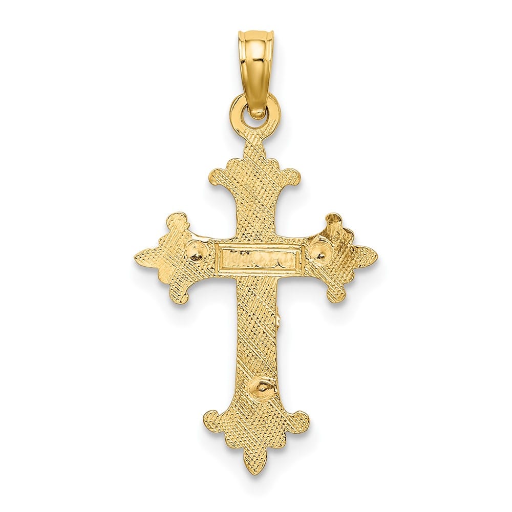 10K Two-Tone Gold Solid Polished Medium Fleur de Lis Crucifix Charm