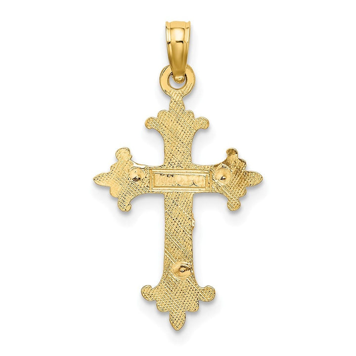 10K Two-Tone Gold Solid Polished Medium Fleur de Lis Crucifix Charm