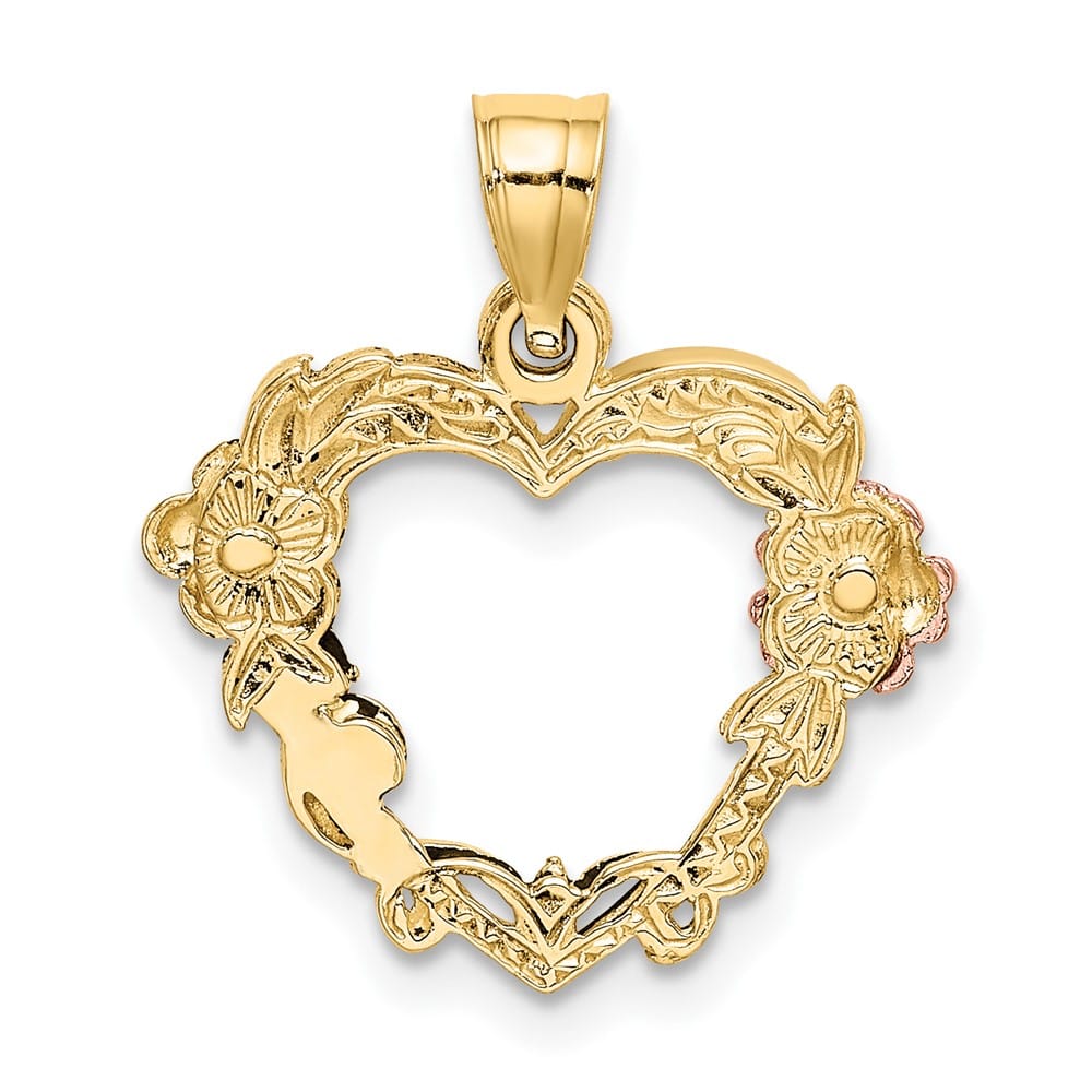 10K Two-Tone Gold Solid Polished Medium Flower in Heart Charm