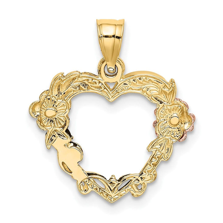 10K Two-Tone Gold Solid Polished Medium Flower in Heart Charm