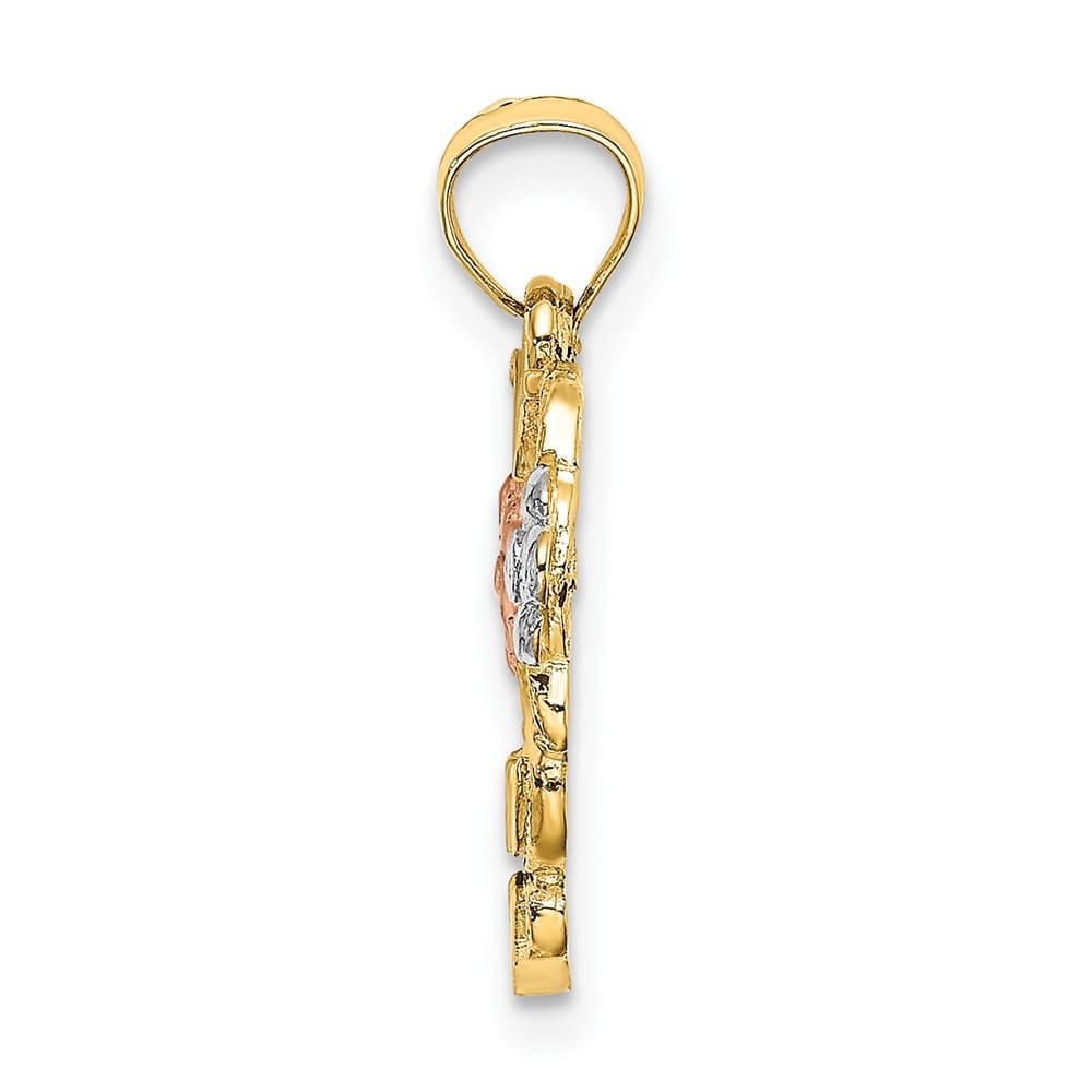 10K Two-Tone Gold Solid Polished Medium Flower in Heart Charm