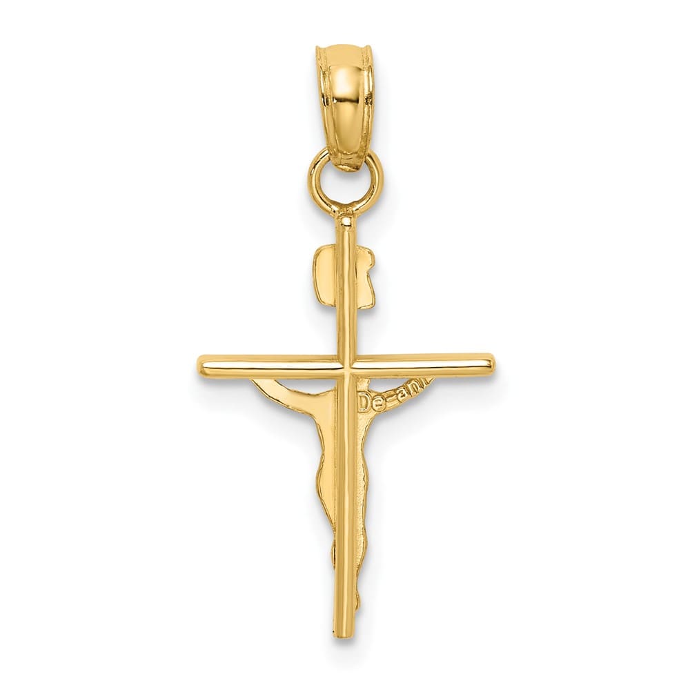 10K Two-Tone Gold Solid Polished Medium INRI Crucifix Pendant