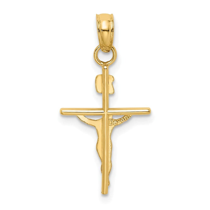 10K Two-Tone Gold Solid Polished Medium INRI Crucifix Pendant