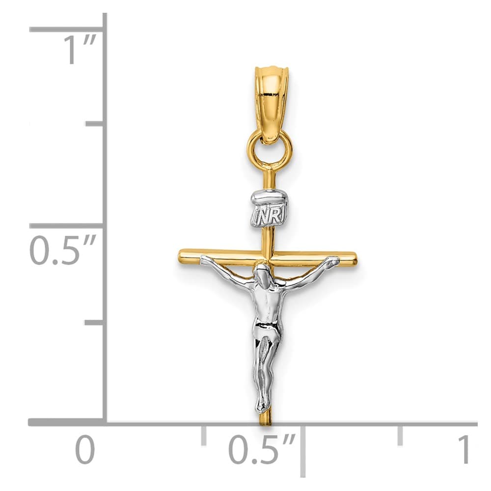 10K Two-Tone Gold Solid Polished Medium INRI Crucifix Pendant