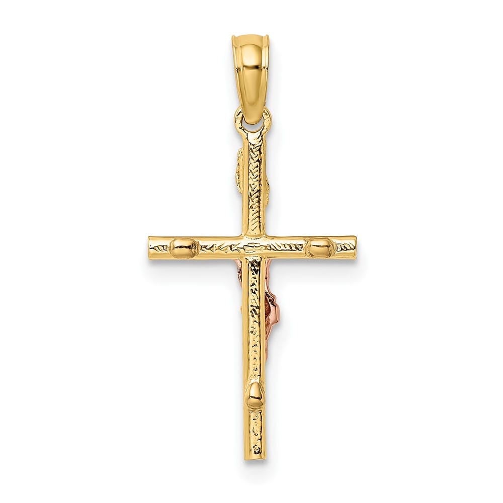 10K Two-Tone Gold Solid Polished Medium Latin Crucifix Charm