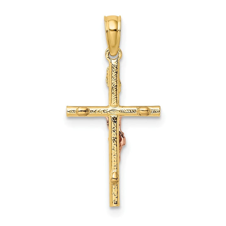 10K Two-Tone Gold Solid Polished Medium Latin Crucifix Charm