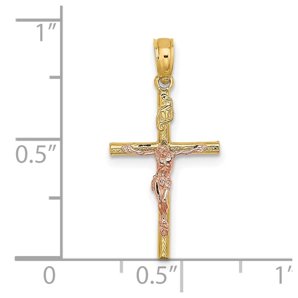 10K Two-Tone Gold Solid Polished Medium Latin Crucifix Charm