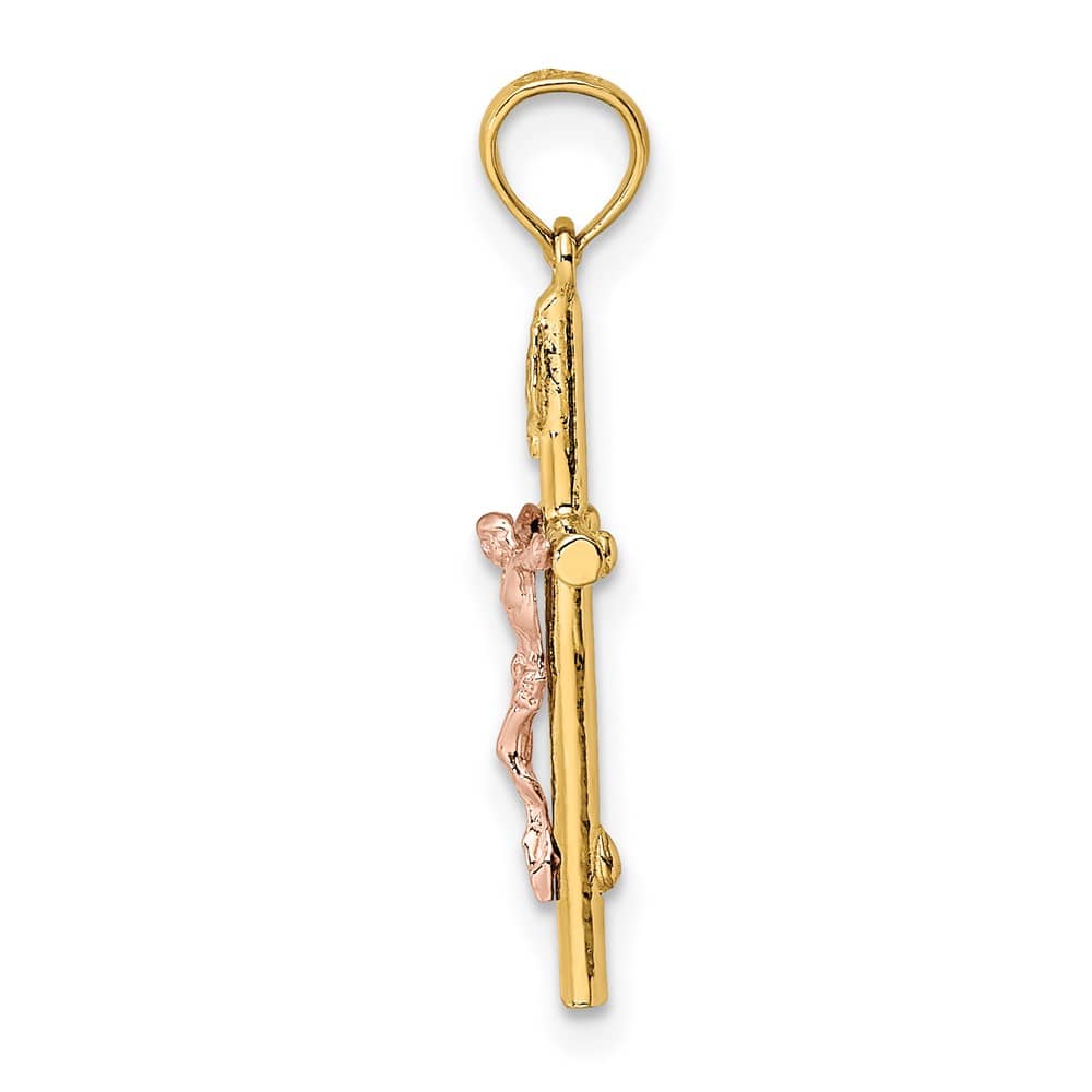 10K Two-Tone Gold Solid Polished Medium Latin Crucifix Charm