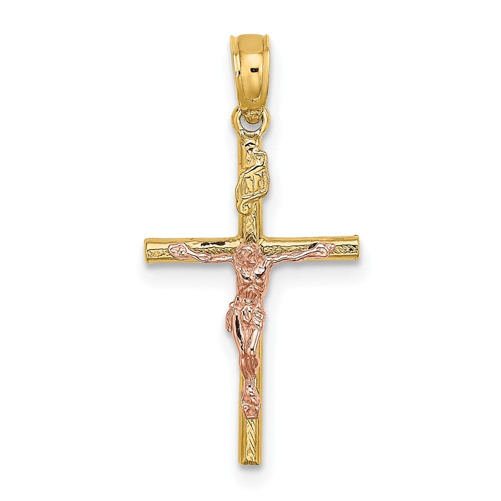 10K Two-Tone Gold Solid Polished Medium Latin Crucifix Charm