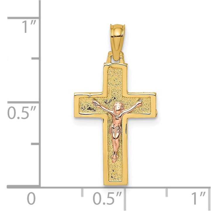 10K Two-Tone Gold Solid Polished Medium Latin Crucifix Charm
