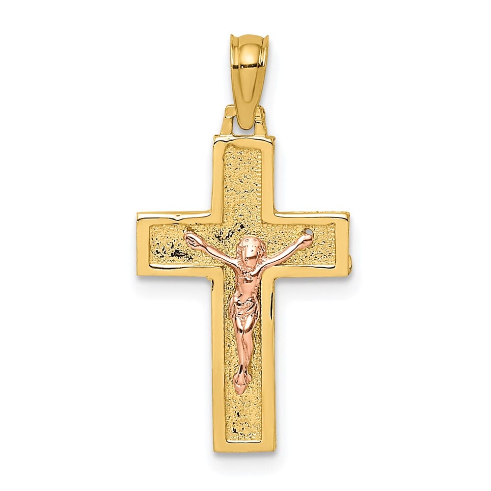 10K Two-Tone Gold Solid Polished Medium Latin Crucifix Charm