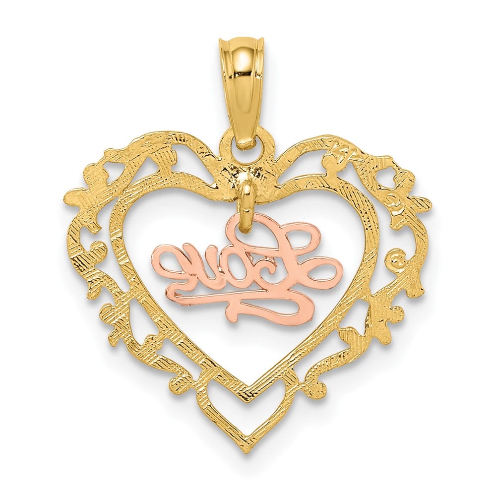 10K Two-Tone Gold Solid Polished Medium Love in Heart Charm