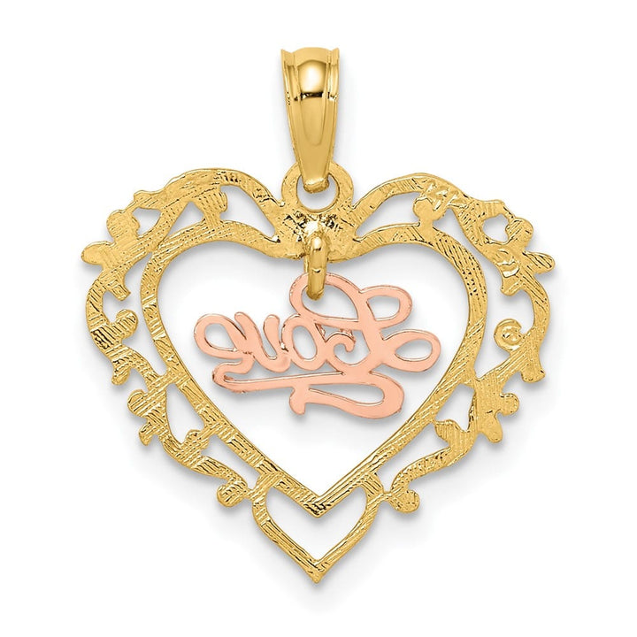 10K Two-Tone Gold Solid Polished Medium Love in Heart Charm