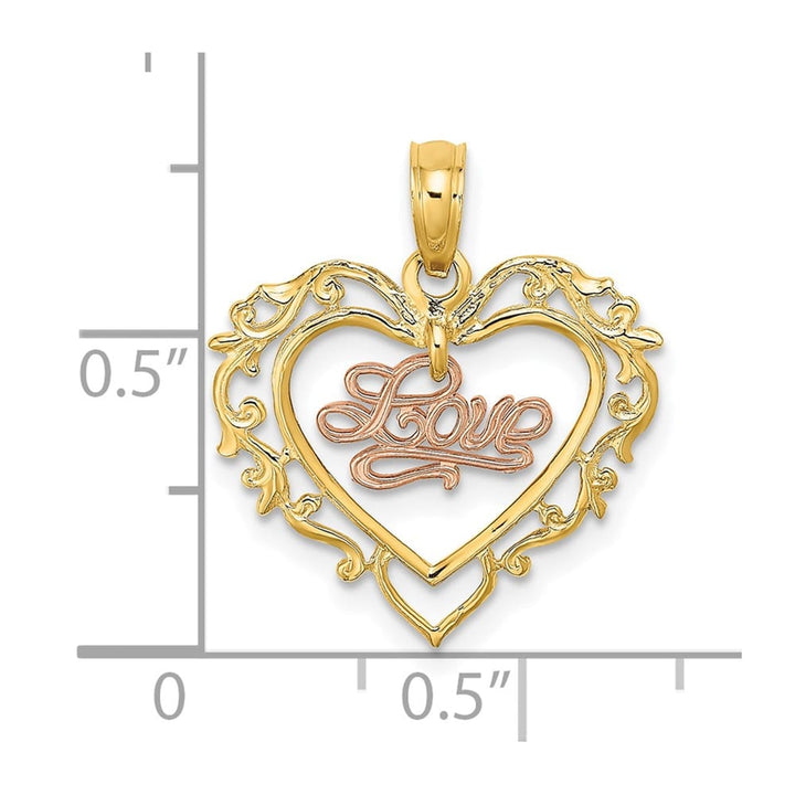 10K Two-Tone Gold Solid Polished Medium Love in Heart Charm