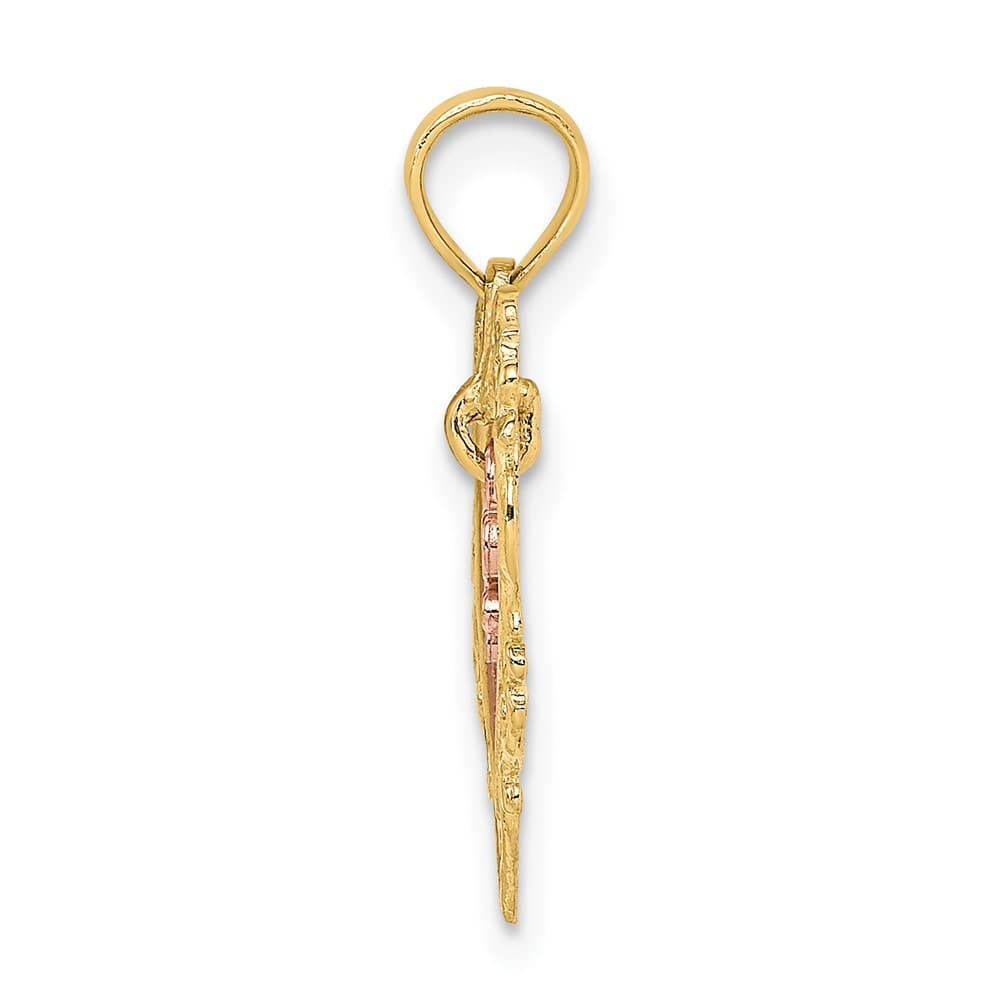 10K Two-Tone Gold Solid Polished Medium Love in Heart Charm