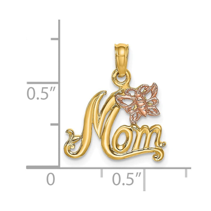 10K Two-Tone Gold Solid Polished Medium MOM and Butterfly Charm