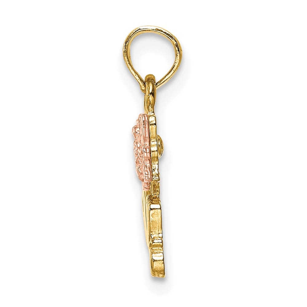 10K Two-Tone Gold Solid Polished Medium MOM and Butterfly Charm
