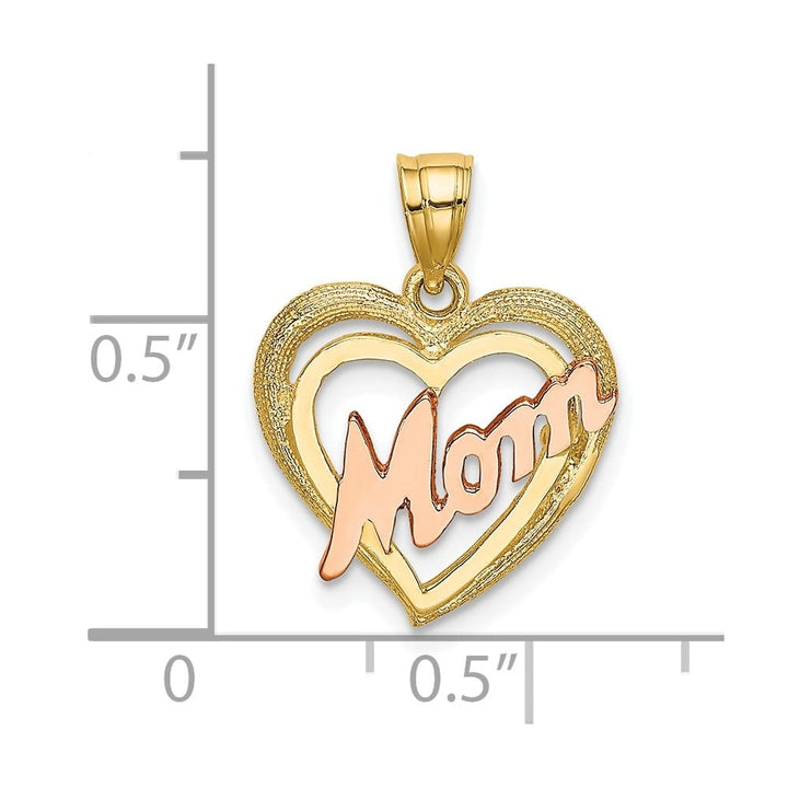 10K Two-Tone Gold Solid Polished Medium MOM in Heart Charm