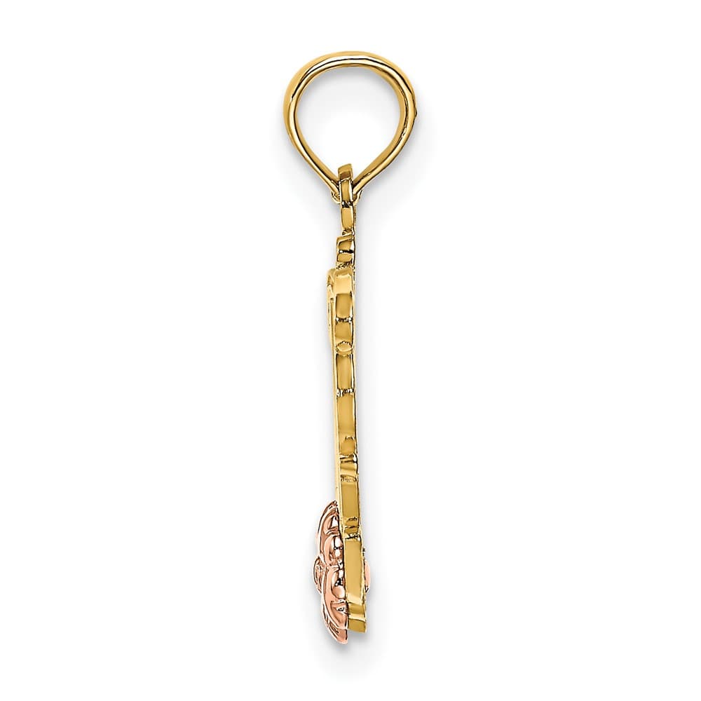 10K Two-Tone Gold Solid Polished Medium MOM Script and Flower Charm