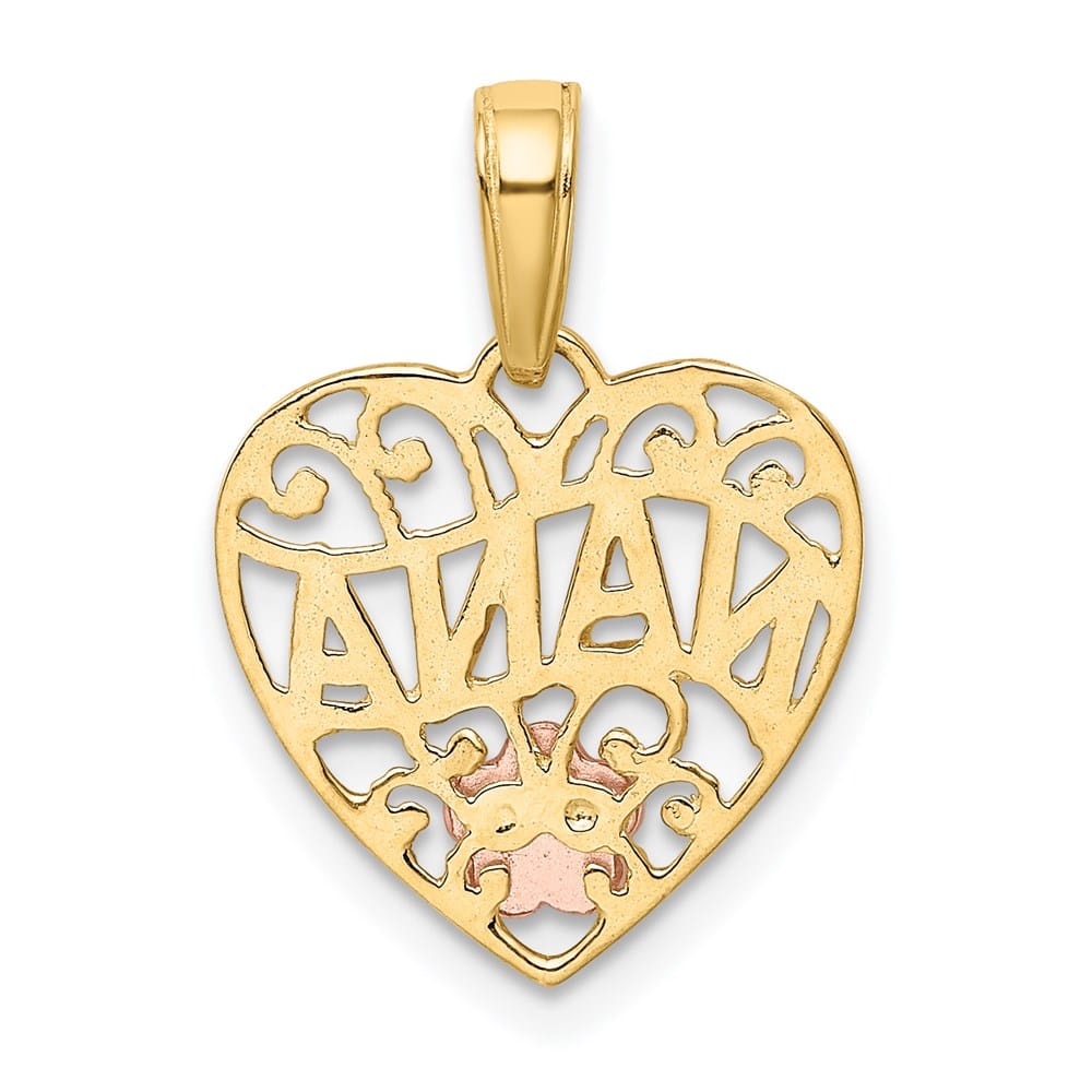 10K Two-Tone Gold Solid Polished Medium NANA in Heart Pendant