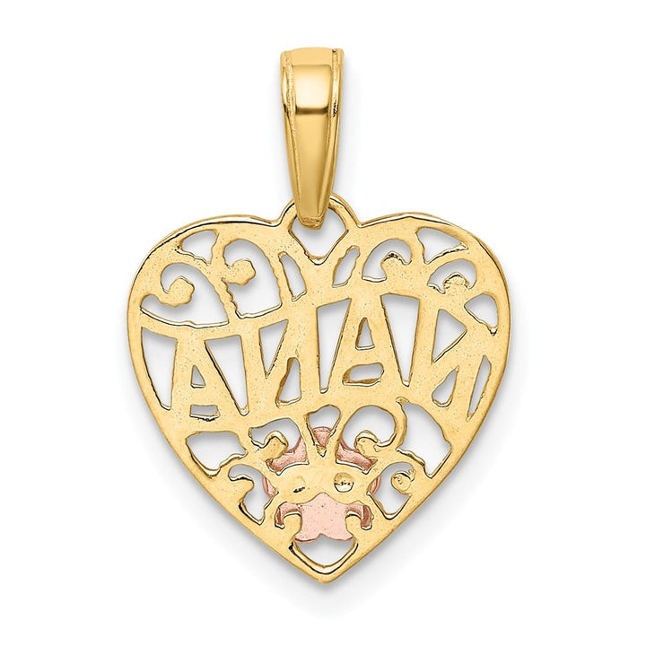 10K Two-Tone Gold Solid Polished Medium NANA in Heart Pendant