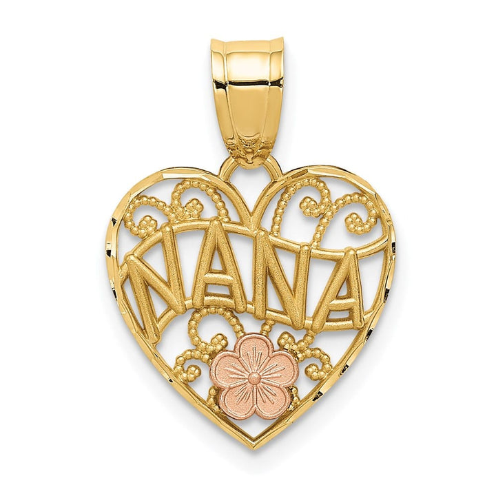 10K Two-Tone Gold Solid Polished Medium NANA in Heart Pendant