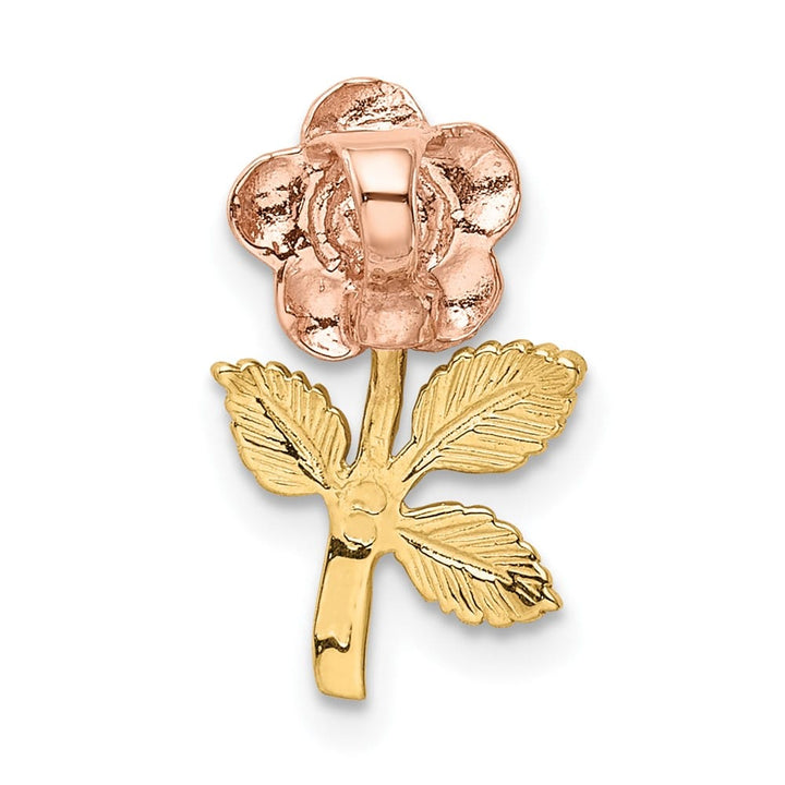 10K Two-Tone Gold Solid Polished Medium Rose Flower Chain Slide