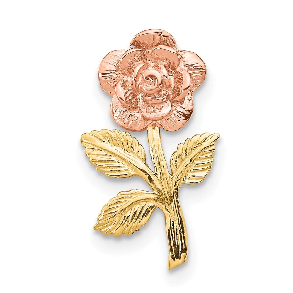 10K Two-Tone Gold Solid Polished Medium Rose Flower Chain Slide