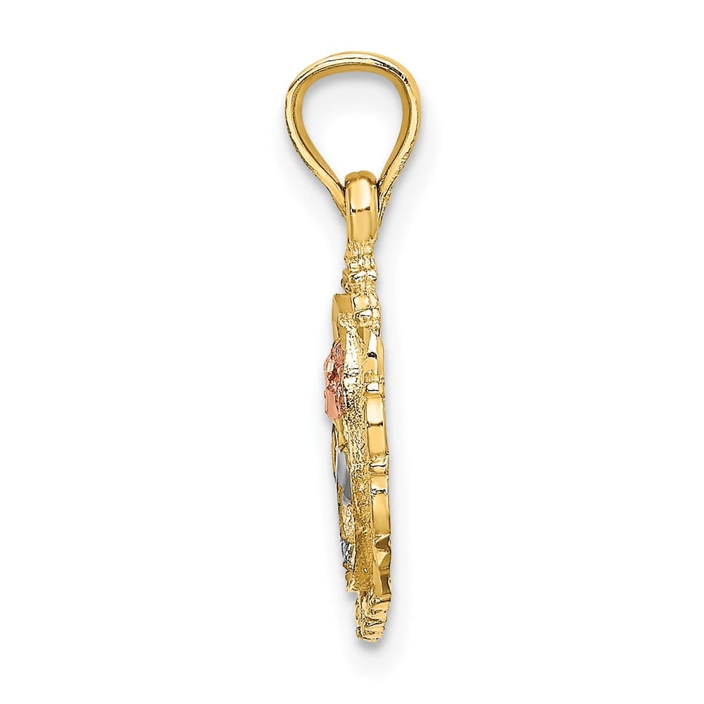 10K Two-Tone Gold Solid Polished Medium Rose in Oval Frame Charm