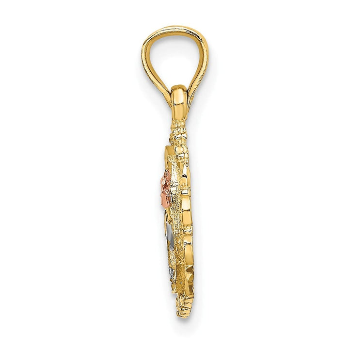 10K Two-Tone Gold Solid Polished Medium Rose in Oval Frame Charm
