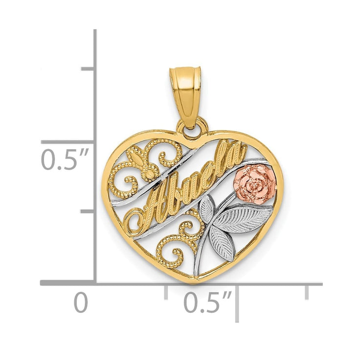 10K Two-Tone Gold Solid Polished Small Abuela in Heart Pendant