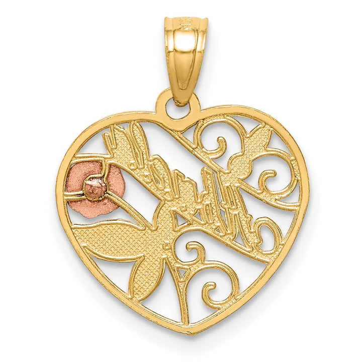 10K Two-Tone Gold Solid Polished Small Abuela in Heart Pendant