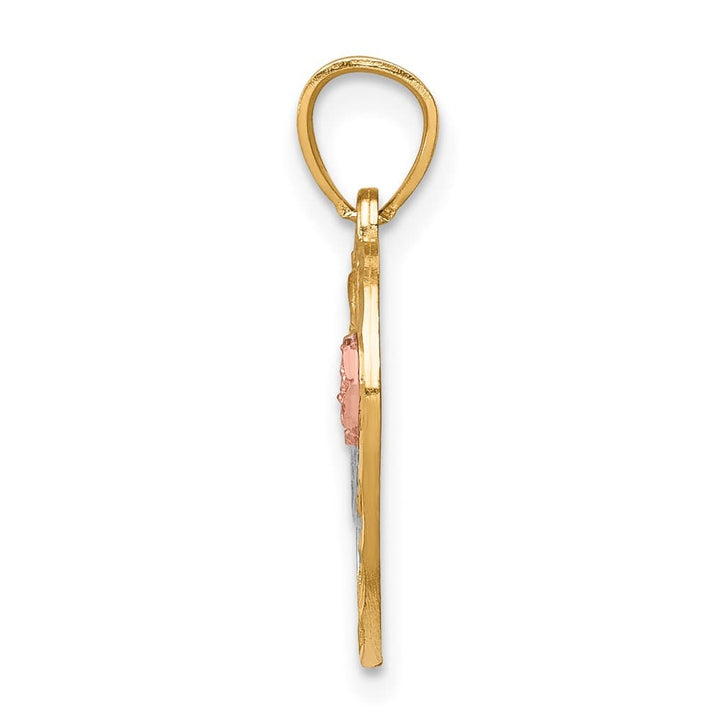 10K Two-Tone Gold Solid Polished Small Abuela in Heart Pendant