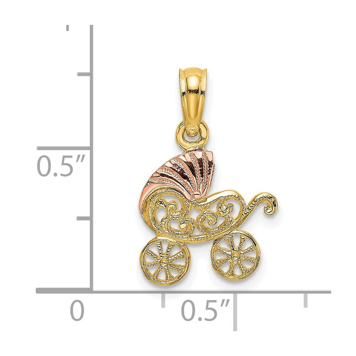 10K Two-Tone Gold Solid Polished Small Baby Carriage with Visor Charm