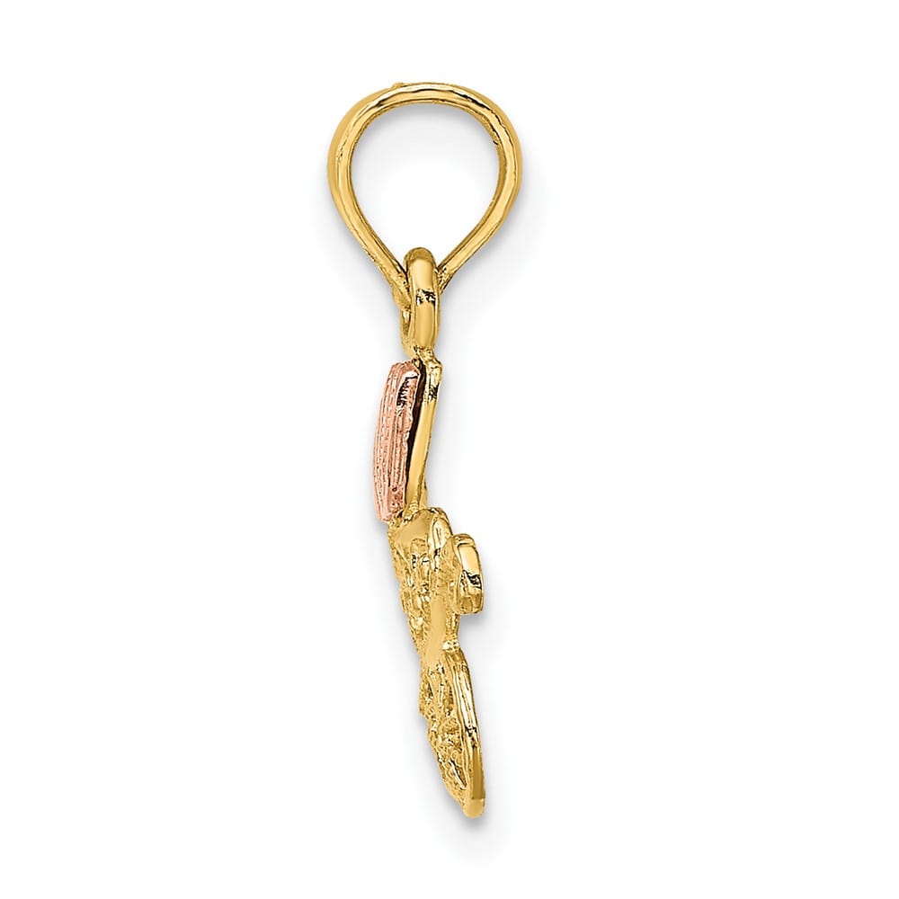 10K Two-Tone Gold Solid Polished Small Baby Carriage with Visor Charm