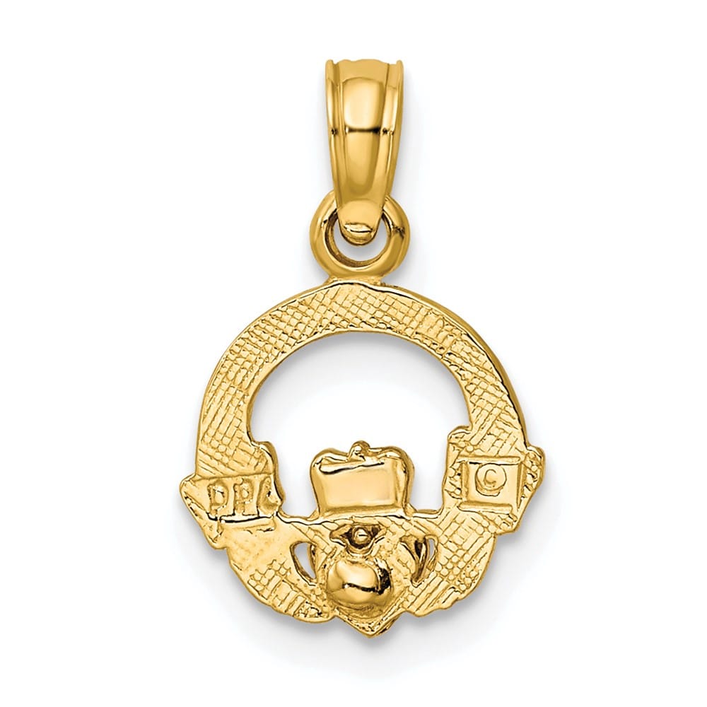 10K Two-Tone Gold Solid Polished Small Claddagh with Heart Charm