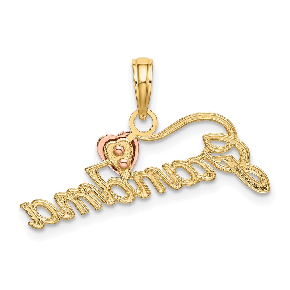 10K Two-Tone Gold Solid Polished Small GRANDMA with Heart Charm
