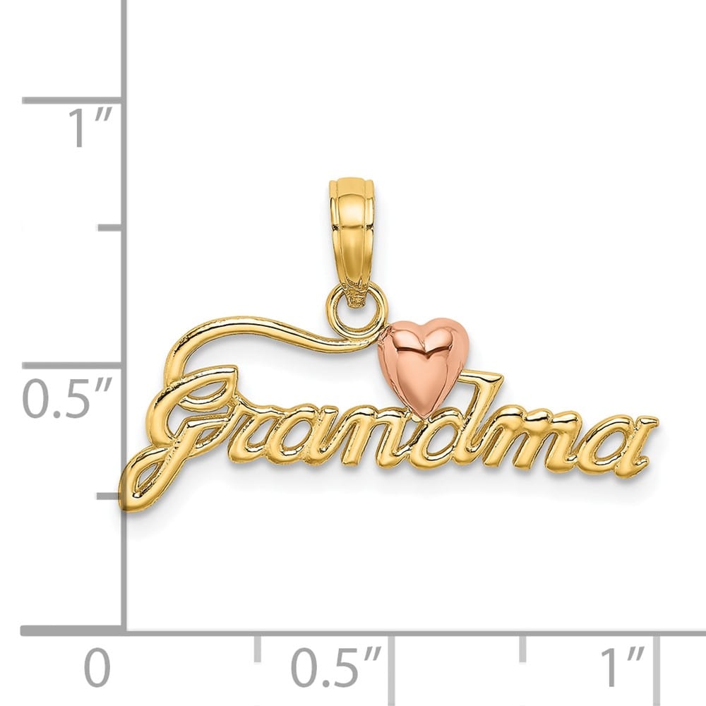10K Two-Tone Gold Solid Polished Small GRANDMA with Heart Charm