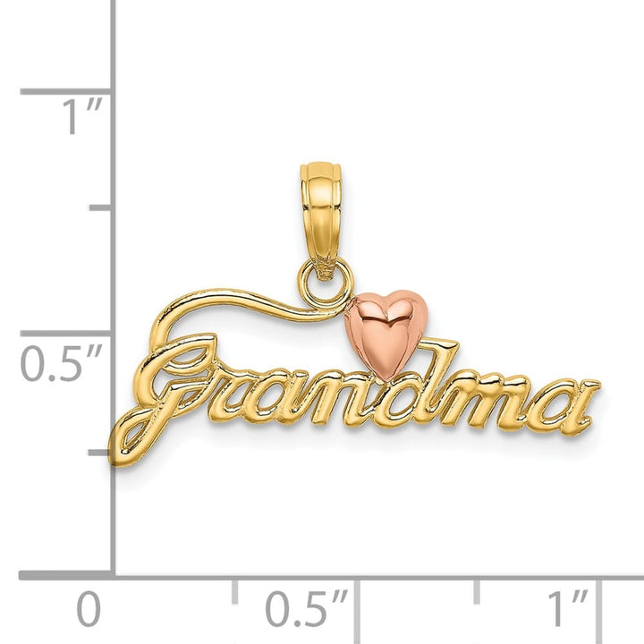 10K Two-Tone Gold Solid Polished Small GRANDMA with Heart Charm