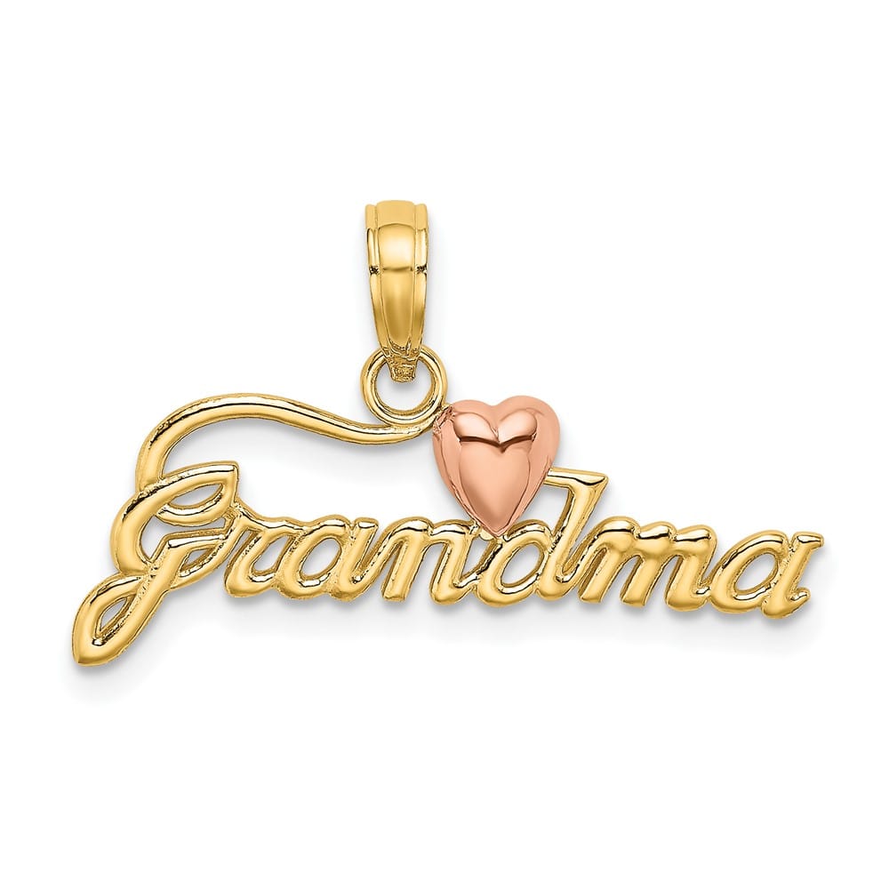 10K Two-Tone Gold Solid Polished Small GRANDMA with Heart Charm