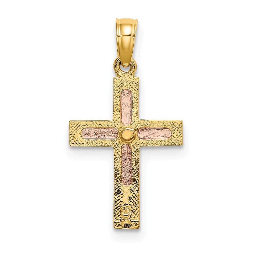 10K Two-Tone Gold Solid Polished Small Latin Cross Charm