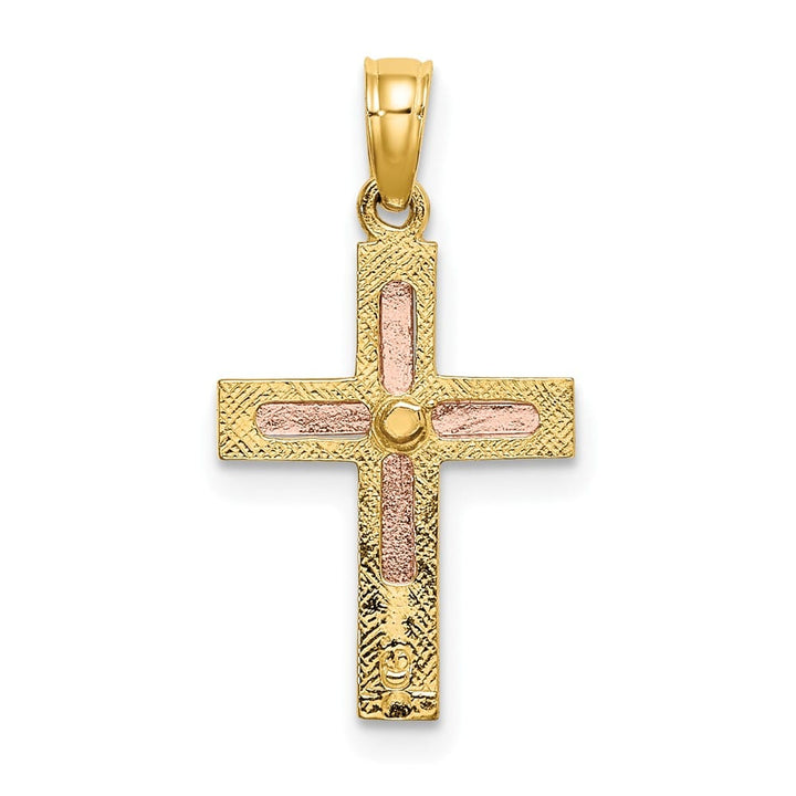 10K Two-Tone Gold Solid Polished Small Latin Cross Charm