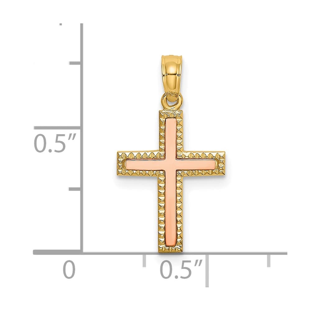 10K Two-Tone Gold Solid Polished Small Latin Cross Charm
