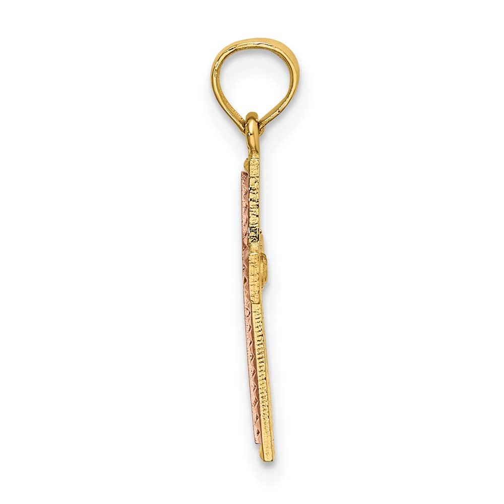 10K Two-Tone Gold Solid Polished Small Latin Cross Charm