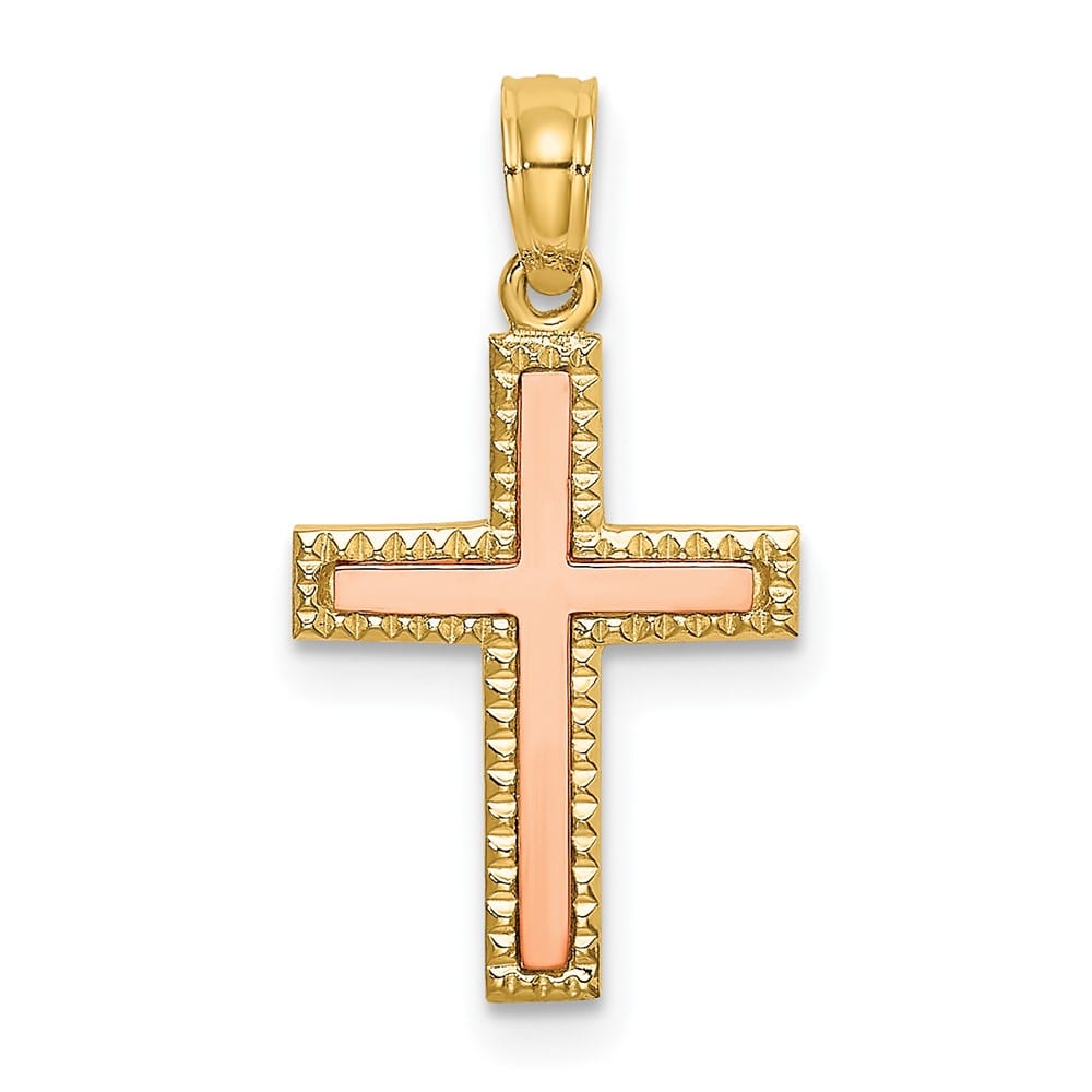 10K Two-Tone Gold Solid Polished Small Latin Cross Charm