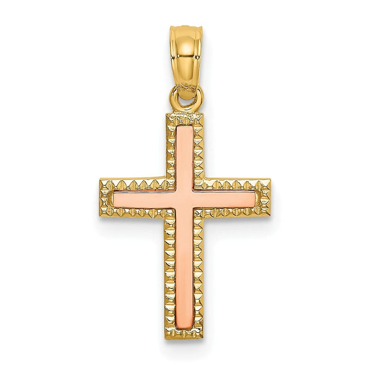 10K Two-Tone Gold Solid Polished Small Latin Cross Charm
