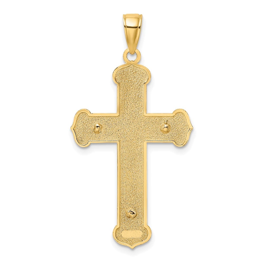 10K Two-Tone Gold Solid Polished Textured Large Crucifix Charm