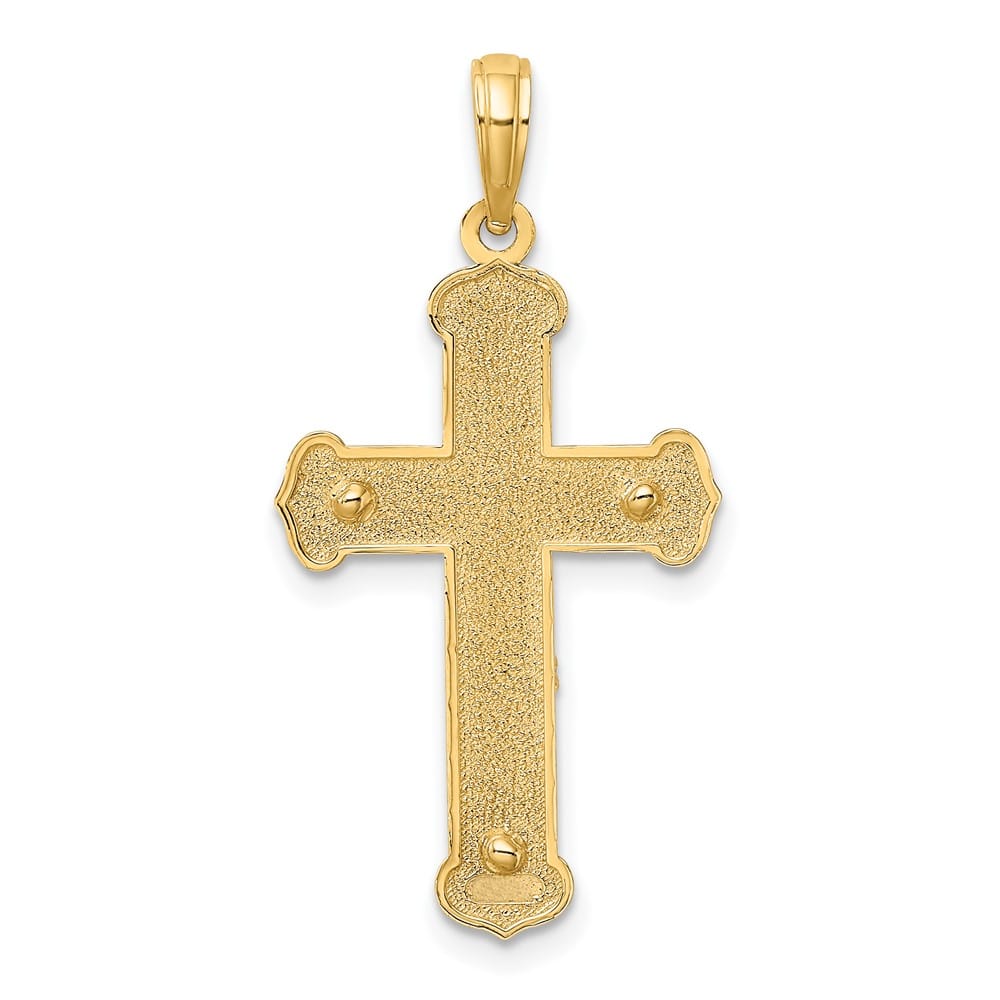10K Two-Tone Gold Solid Polished Textured Large Crucifix Charm