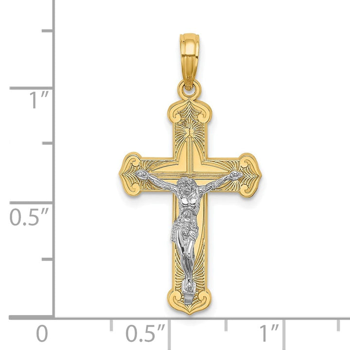 10K Two-Tone Gold Solid Polished Textured Large Crucifix Charm